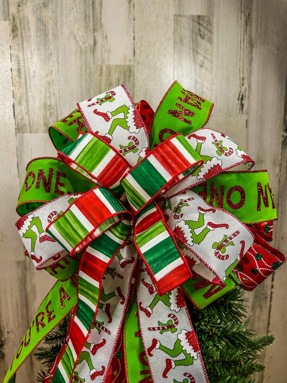 Christmas bow, gift bow, bow for wreath, bow for lantern, special gift bow,  Christmas ribbon, bow with tails, wired ribbon, tree topper