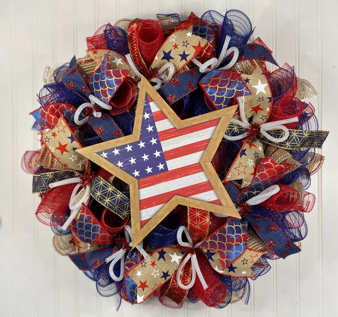 4th of July Wreath, Farmhouse Patriotic Wreath, Wreath for Front Door ...