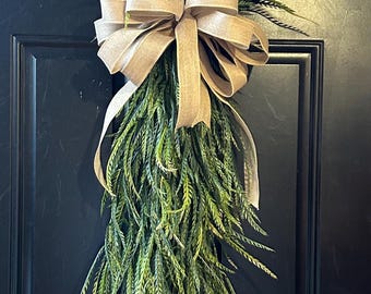 Saw Grass Swag: Farmhouse Front Door Wreath with Bow