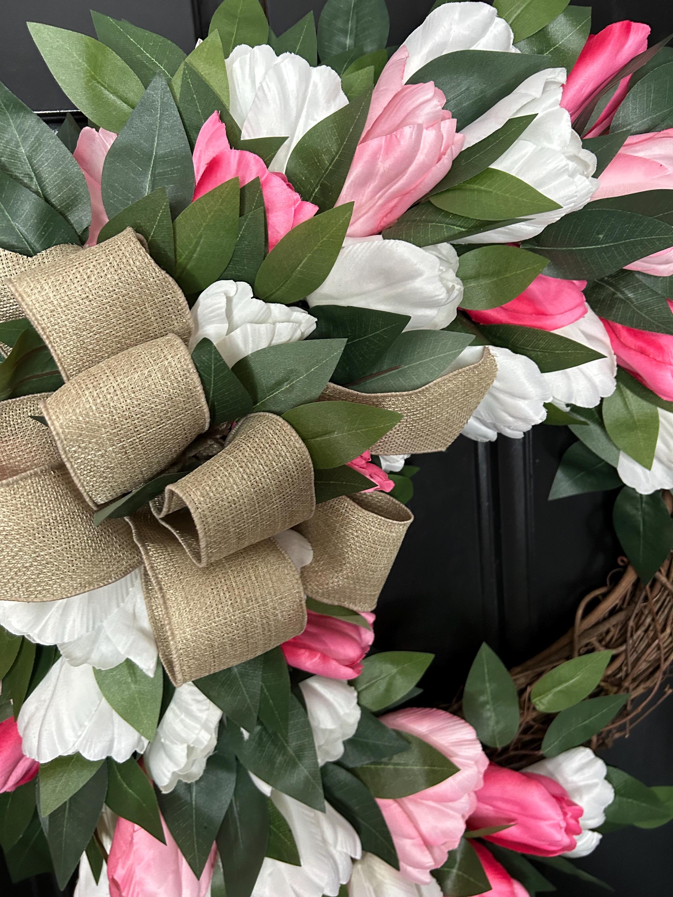 Pink Tulip Grapevine Wreath, Spring Summer Door Decor - Etsy