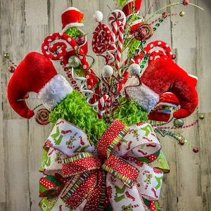 Extra large grinch Christmas tree topper, large grinch bow, decorated grinch tree topper, grinch Christmas tree decor, whimsical bow