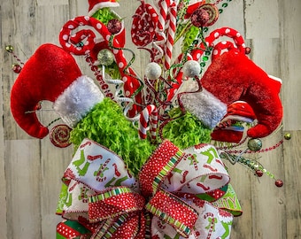 Extra large grinch Christmas tree topper, large grinch bow, decorated grinch tree topper, grinch Christmas tree decor, whimsical bow