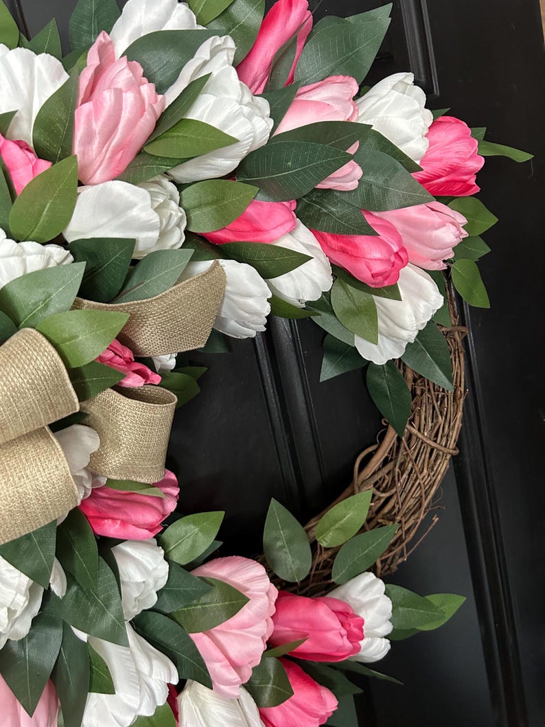 Pink Tulip Grapevine Wreath, Spring Summer Door Decor - Etsy