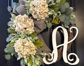 Monogram Hydrangea Wreath: Personalized Front Door Decor