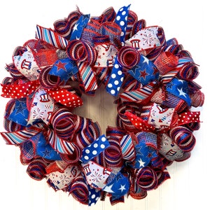 Red White Blue Wreath, 4th of July Wreath, Independence Day Decor, Memorial Day, Patriotic Wreath, Flag Wreath, Summer Front Door Wreath