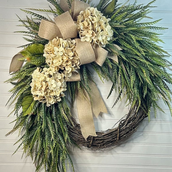 Year Round Wreath, Everyday Wreaths, Hydrangea Wreath, Front Door Wreaths, Farmhouse Decor, Gift, Unique, Home Decor, farmhouse wreaths