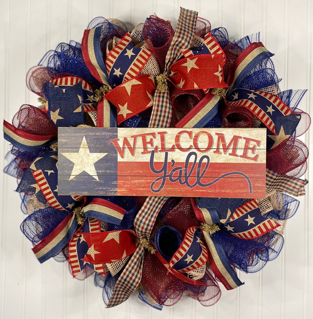 Rustic Americana Wreath: Burlap Patriotic Farmhouse Decor - Etsy