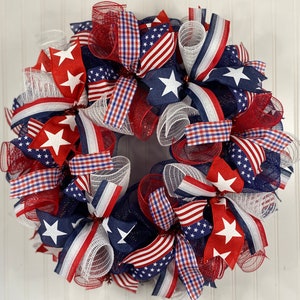 Red White Blue Wreath, 4th of July Wreath, Independence Day Decor, Memorial Day, Patriotic Wreath, Flag Wreath, Summer Front Door Wreath