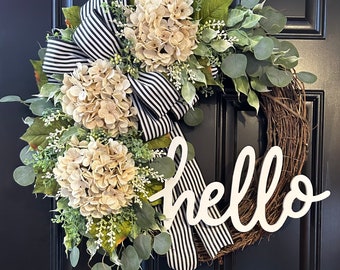 Year Round Wreath, Everyday Wreaths, Hydrangea Wreath, Front Door Wreaths, Farmhouse Decor, Gift, Home Decor, farmhouse wreaths, all season