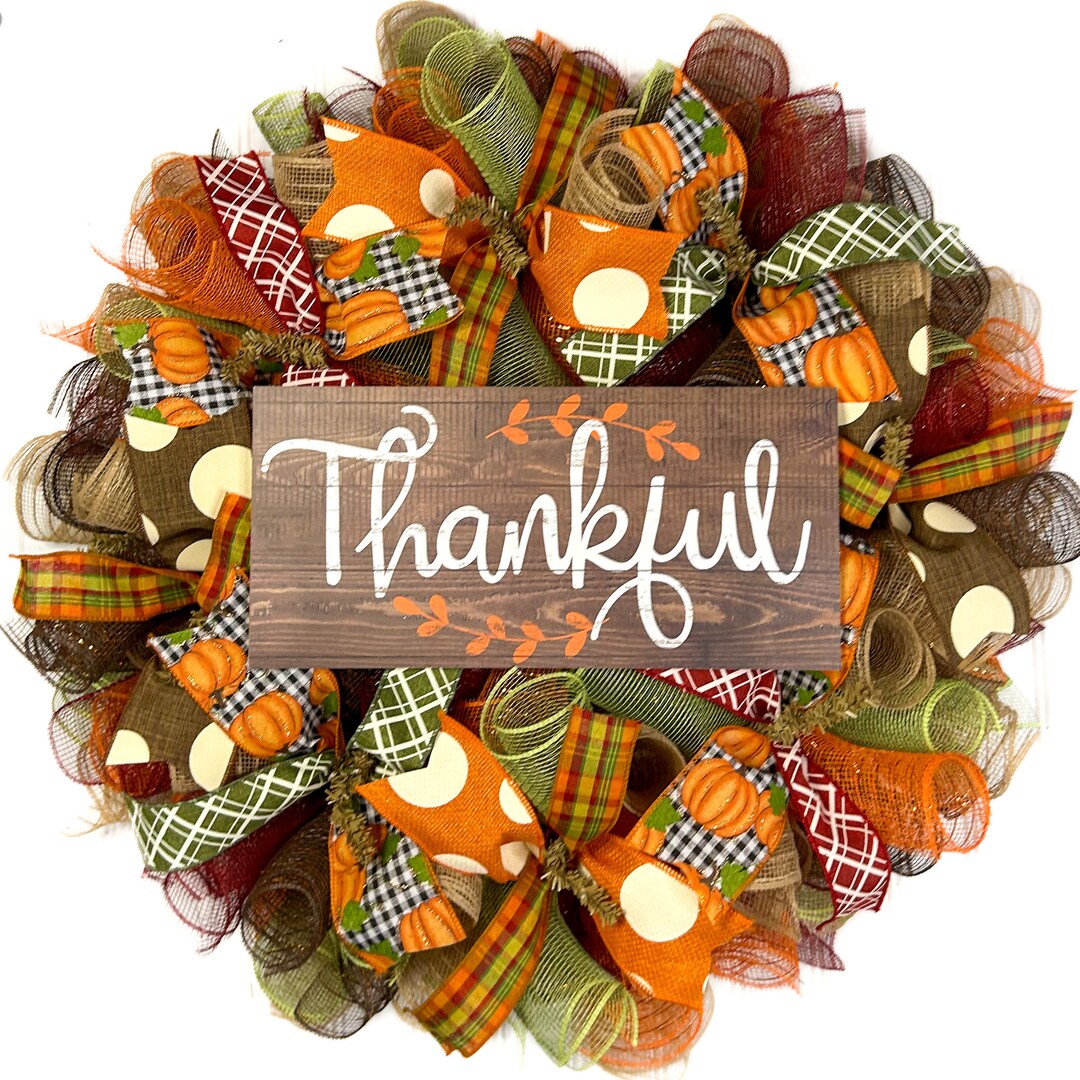 Fall Thanksgiving Mesh Front Door Wreath - Orange Brown Burlap Wreath ...