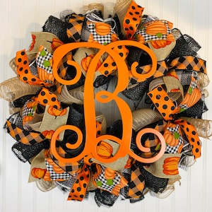 Fall Monogram Wreath, Buffalo Check Thanksgiving Decor