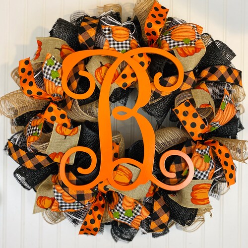 Fall Monogram Wreath, Buffalo Check Thanksgiving Decor