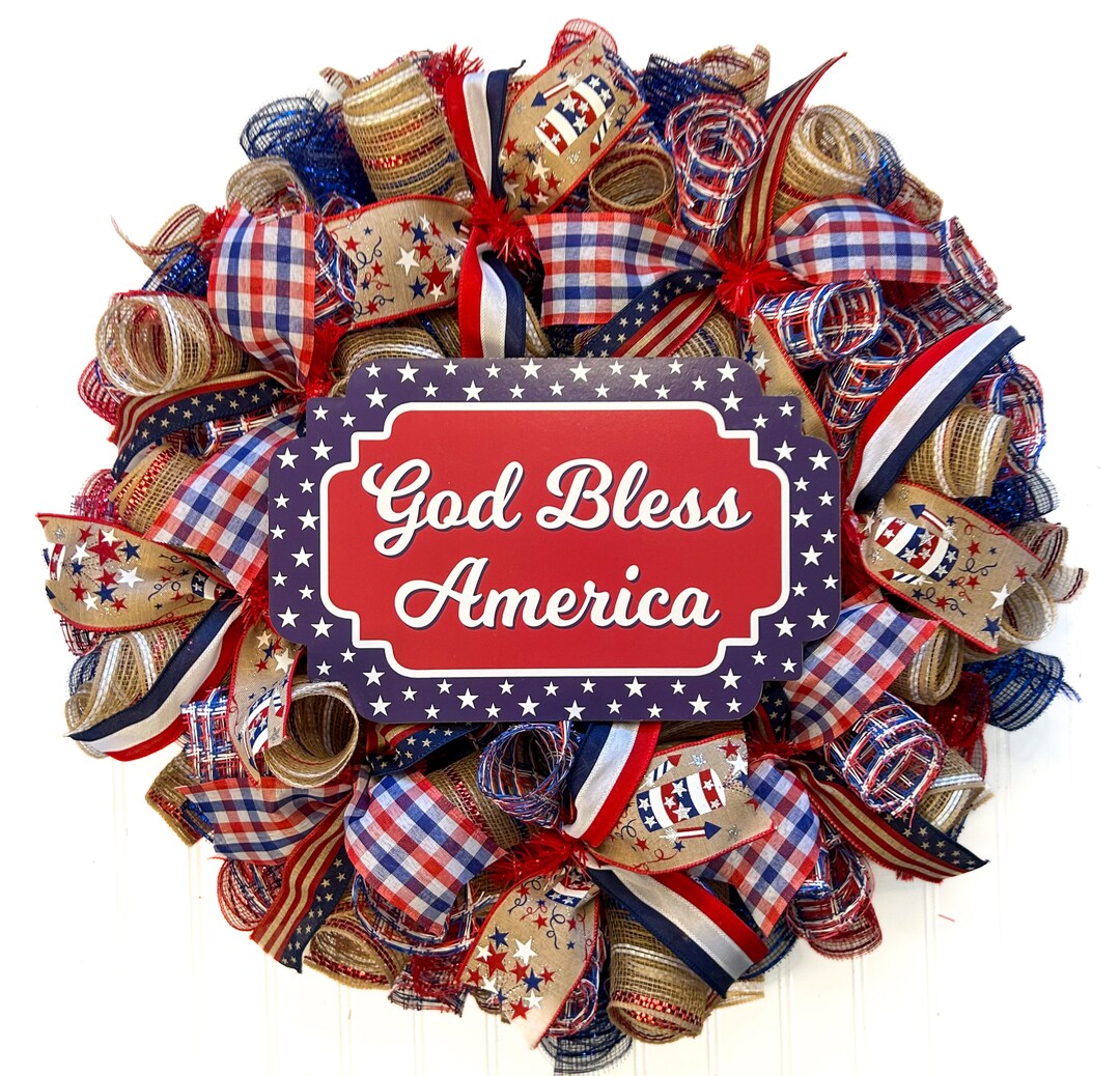 Rustic Patriotic Wreath: Burlap Americana Front Door Decor - Etsy