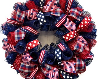 Patriotic wreath, 4th of July wreath for front door, patriotic door wreaths, Memorial Day wreath, wreath for 4th of July, patriotic decor