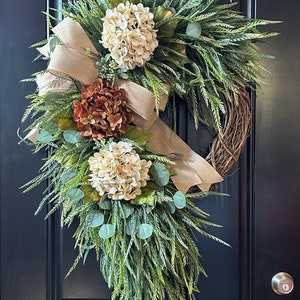 Hydrangea Front Door Wreath, hydrangea wreath, farmhouse wreaths for front door, farmhouse decor, year round wreath, gift, everyday wreath
