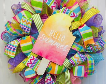 Popsicle Summer Wreath: Rainbow Front Door Decor