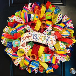 Birthday wreath for front door, birthday door decoration, birthday wreaths, happy birthday decorations, colorful birthday wreath