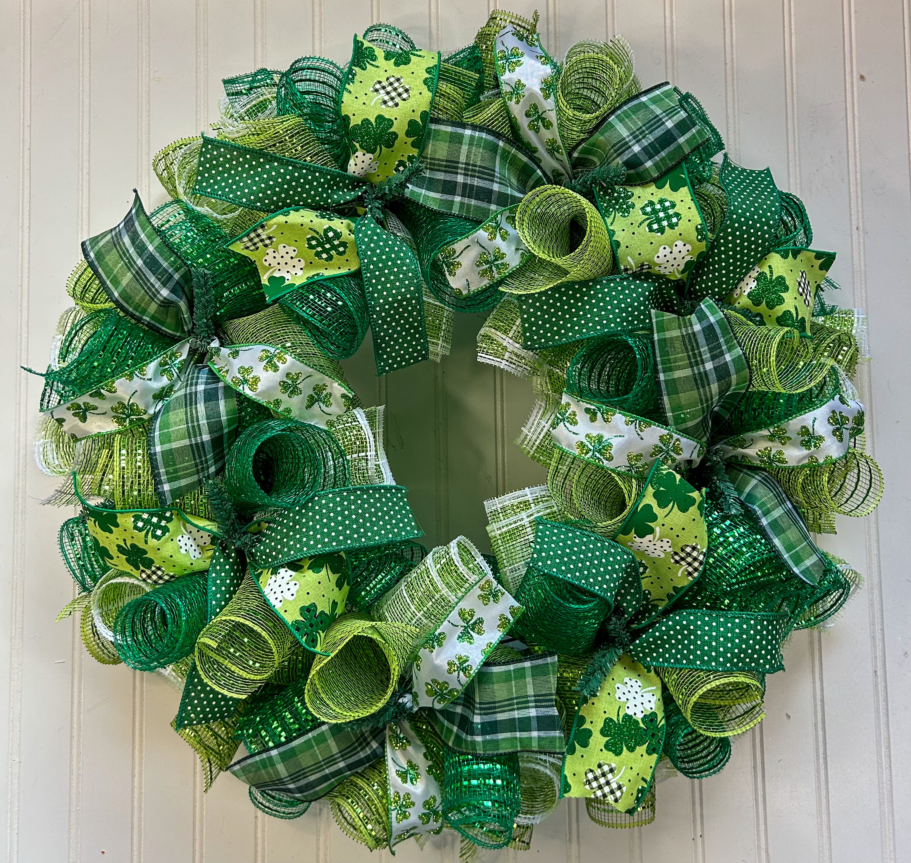 St. Patricks Day Ribbon Wired, Glitter Green Shamrock...