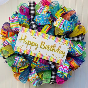 Birthday wreath for front door, birthday door decoration, birthday wreaths, happy birthday decorations, colorful birthday wreath