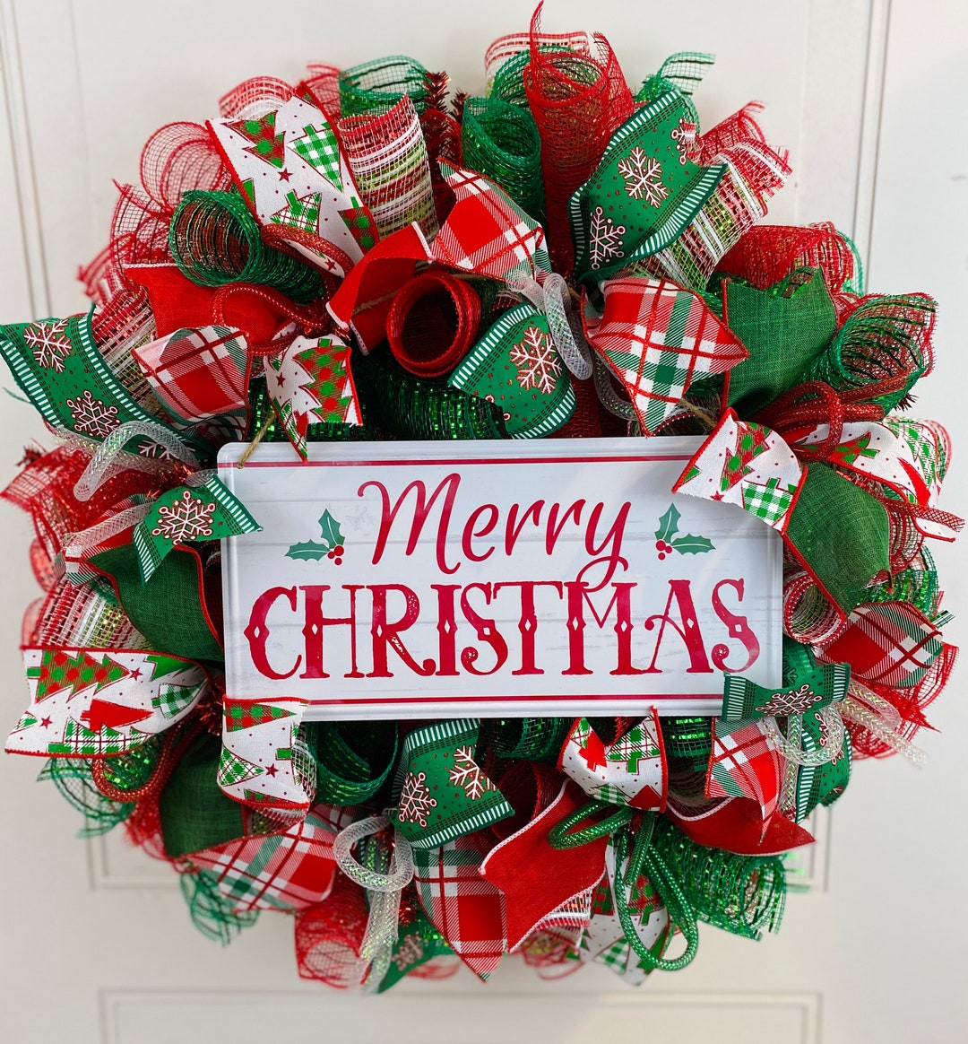 Christmas Front Door Wreath, Red and Green Wreath for Christmas ...