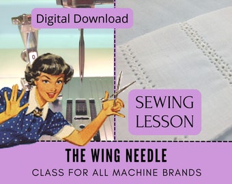 Lección de costura para principiantes, vainica con aguja de ala, aprender a coser, tutorial de confección en vídeo y libro electrónico, costura tradicional, encaje entredeux de tela