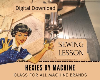 Piezas de papel en inglés a máquina, lección de costura de Hexies, aprender a coser Hexies, lección tutorial y libro electrónico, tela acolchada, costura para principiantes