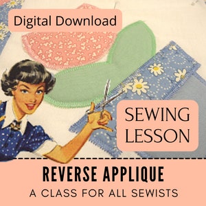 Lição de costura de apliques, aprender a costurar, pé de máquina de dedo aberto, pé de quilting, roupas de costura, tutorial de costura, costura para iniciantes, livro eletrônico