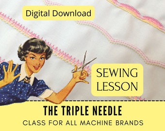 Aprenda a coser Schmetz Lección y libro electrónico con triple aguja, vídeo tutorial, confección de ropa, bordado a máquina de coser, costura tradicional