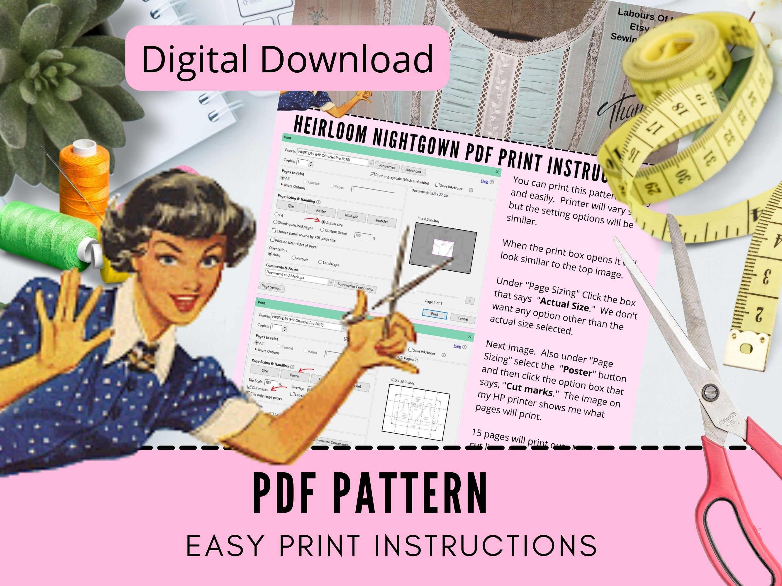 Victorian Nightgown Nightgown Pattern PDF Sewing Pattern Heirloom