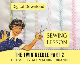 Aguja gemela Schmetz para aprender a coser, lección de costura y libro electrónico, vídeo tutorial, prensatelas para máquina, costura tradicional, bordado de confección