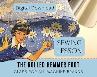 Lección de costura para principiantes, pie para dobladillo enrollado estrecho, aprender a coser, tutorial de confección, vídeo para coser ropa, noción, accesorio para máquina