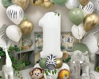 Safari Jungle Animal DIY Birthday Balloon Set - Party Decorations - Balloon Bouquet - Childs Party - Number Balloons - Age 1-9 - 52pcs