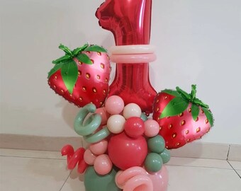DIY Balloon Kit - Unique Strawberry Themed Balloon Set - Birthday Party Decoration -Number Balloons - Age 1-9