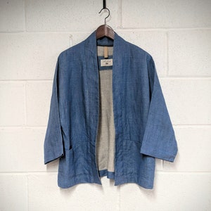 Linen Kimono Style jacket, Denim blazer, soft med/heavy European Linen, Unisex blazer, Minimalist Summer linen Jacket, Cover-Up