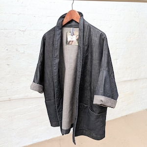 Minimalist Indigo Denim Jacket, Unisex blazer, Shawl collar, 100% premium Cotton, soft prewashed denim, Jeans jacket, Summer Denim blazer