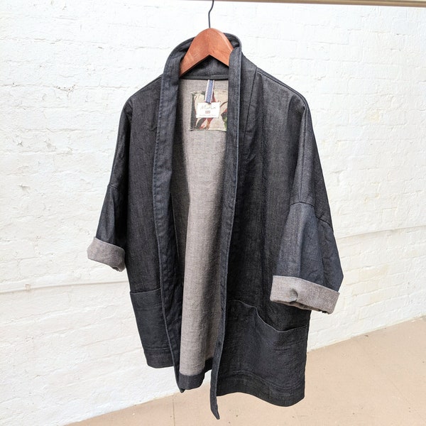 Minimalist Indigo Denim Jacket, Unisex blazer, Shawl collar, 100% premium Cotton, soft prewashed denim, Jeans jacket, Summer Denim blazer