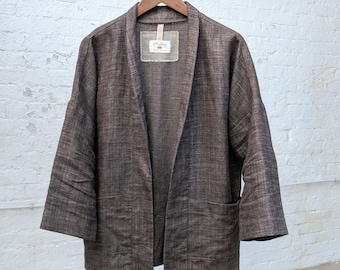 Men's Pure Linen Haori Kimono jacket, 2 options in walnut soft med/heavy European Linen, Formal jacket,Casual yet smart, full or 3/4 sleeves