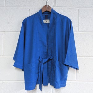 Minimalist Cobalt Blue Linen Jacket, Batwing cardigan, Italian light/medium weight fabric, Casual yet smart jacket with pockets and ties