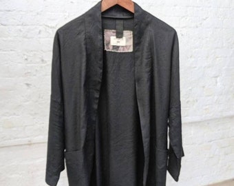 Black Linen Unisex Kimono, 100% Pure Linen Herringbone Jacket. Minimalist elegant yet casual and smart Cardigan