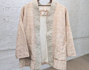 Linen Kimono style jacket, Hand block printed minimalist blazer, med/heavy premium tumbled Linen, Summer linen Jacket, Cover-Up, Handmade