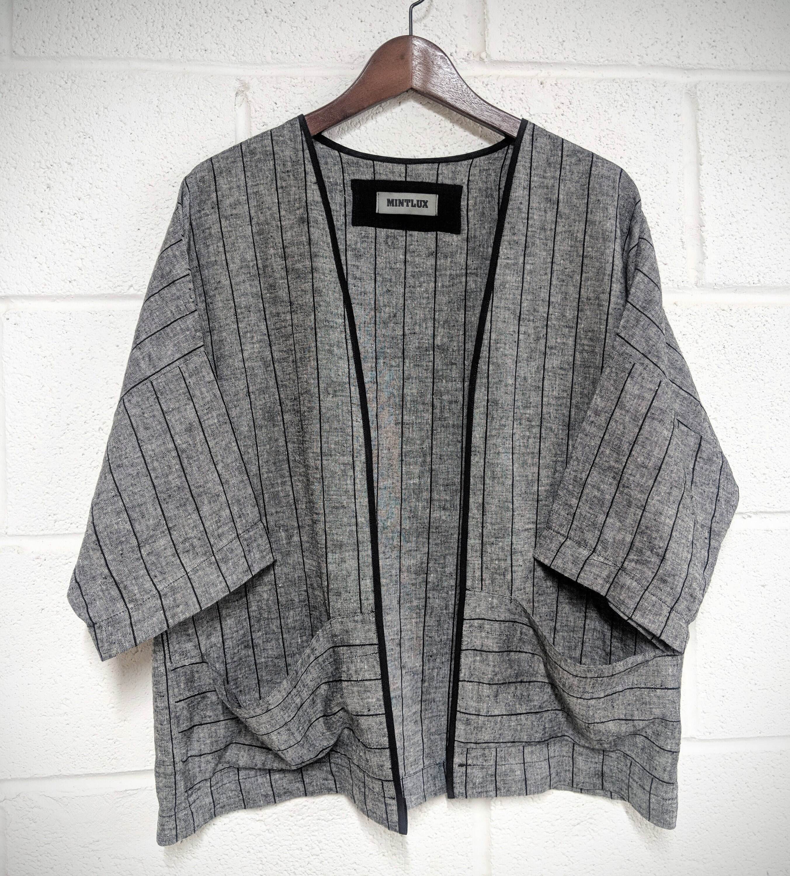 Linen Salt & Pepper Pinstripe Cover Up, Minimalist Jacket for 