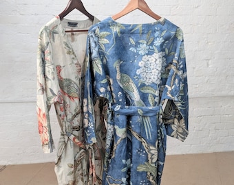Bata de vestir de lino, cubierta de verano boho, cárdigan de lino lavado, kimono estampado largo, vestido estampado vintage japonés