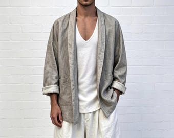 Men's European Pure Linen Kimono Jacket, Minimalist Casual Smart Outerwear