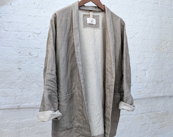 Men's Linen Kimono Minimalist jacket, soft med/heavy European Linen, Formal jacket, Casual yet smart pure linen jacket with pockets.
