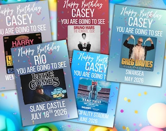 Custom Ticket Birthday Card Personalised, Bruno Mars, Personalised Bday Card, Ticket Keepsake, Gig Reveal Card, ANY GIG, Any Date