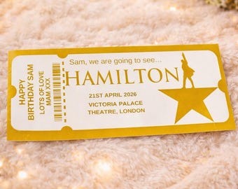 Personalised Foiled Theatre Ticket Present, Musical Keepsake, Custom Event Voucher, Birthday Surprise, Festival Ticket, Luxury Gift for Mum