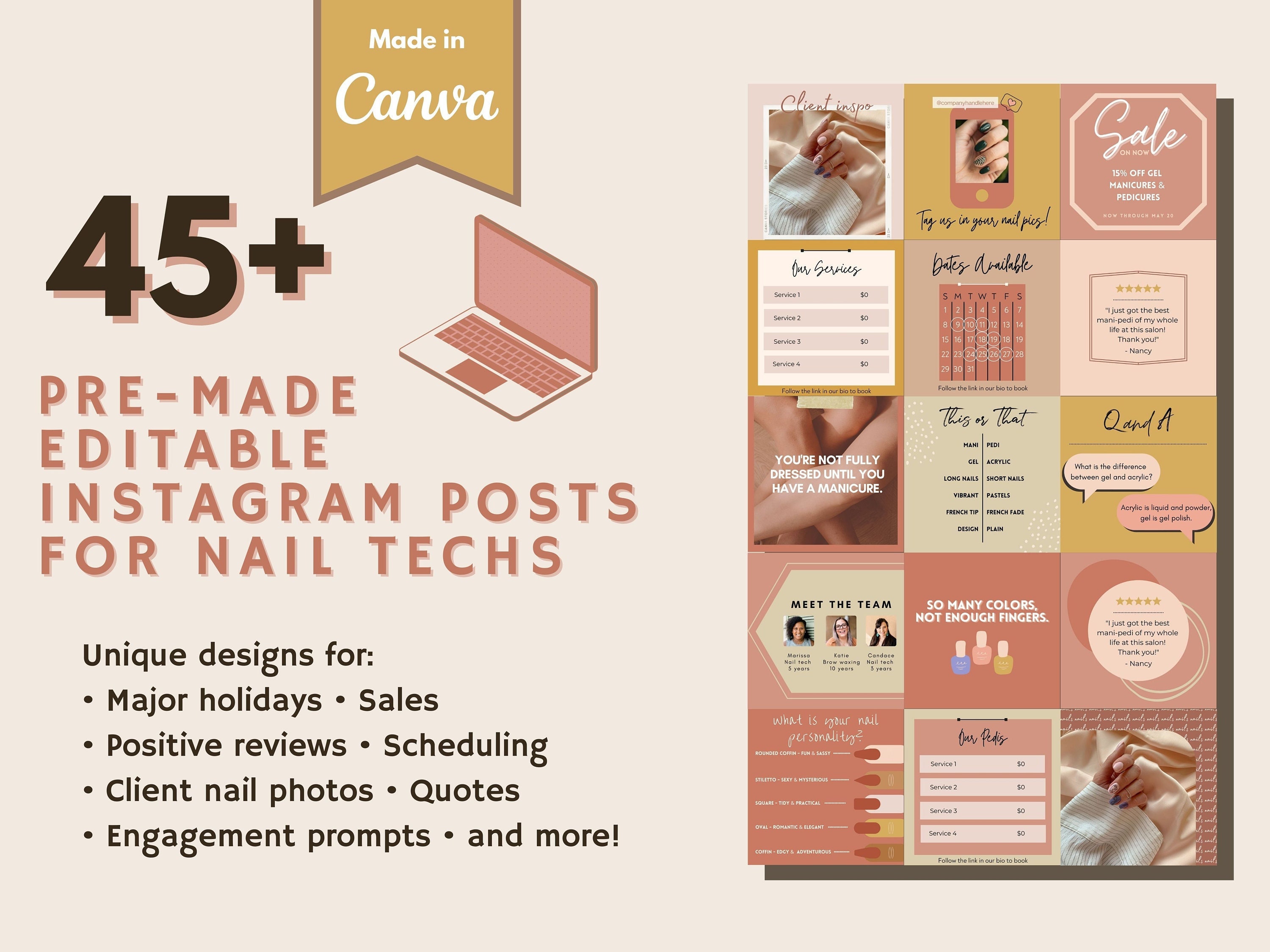 Nail Tech Instagram Templates Small Business Salon Canva Templates Nail  Quotes - Etsy