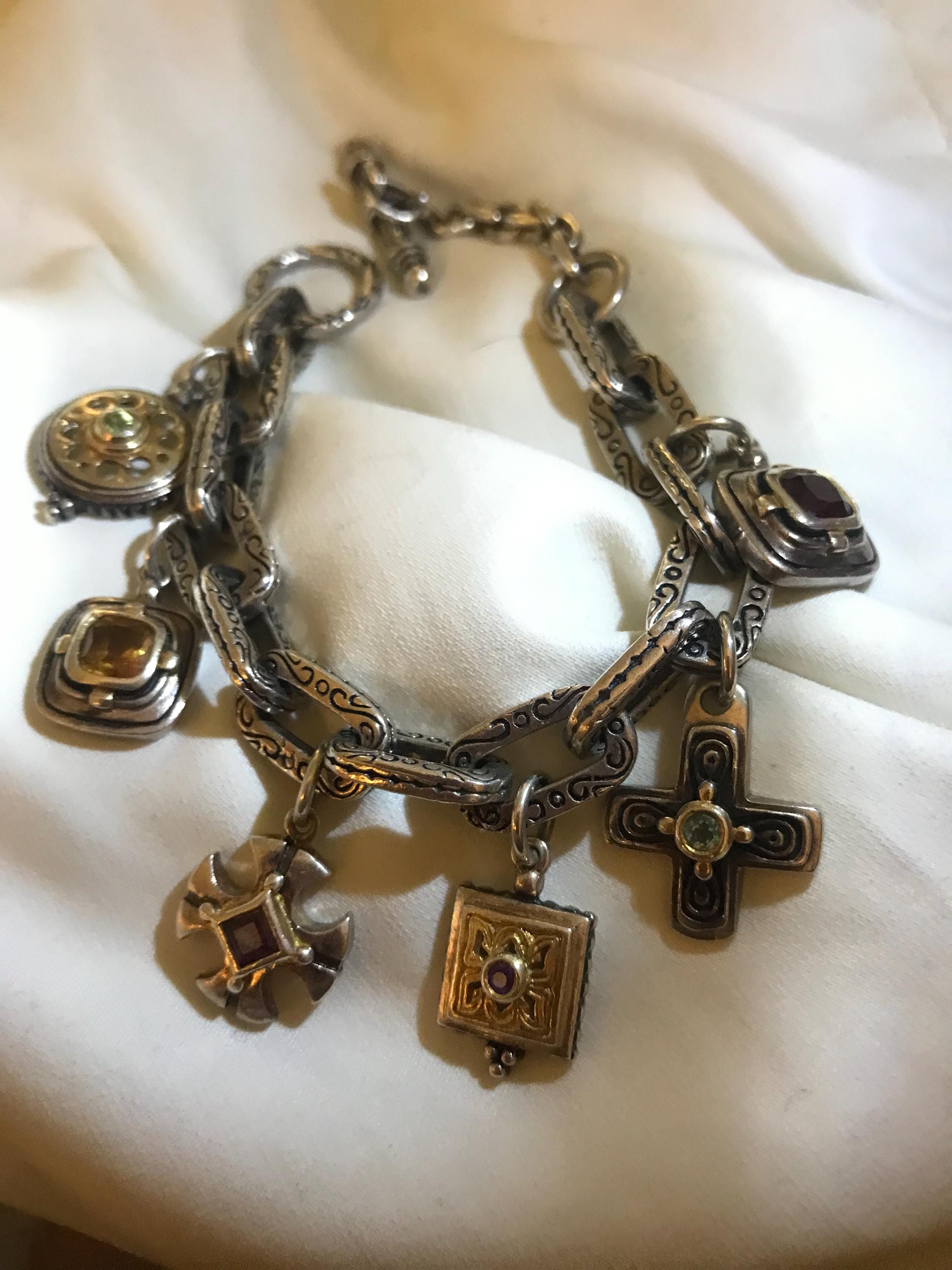 アクセサリー Gerochristo GB013 Chain Bracelet Gerochristo ? Heavy Sterling With Gold and Semi Precious Stones