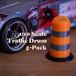 Scale Traffic Parking Drum | 1:10 Scale | Construction Barrel | 3D Printed | RC Drift Car | Rock Crawler | Scale Garage | 5 Pieces