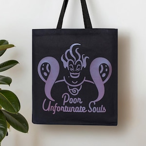 Ursula Tote – “Poor Unfortunate Souls” Black Canvas Bag – Color-Changing Metallic HTV – 14&quot;x15&quot; Villain-Inspired Design